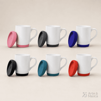 Caneca de Cerâmica com Tampa e Base de Silicone