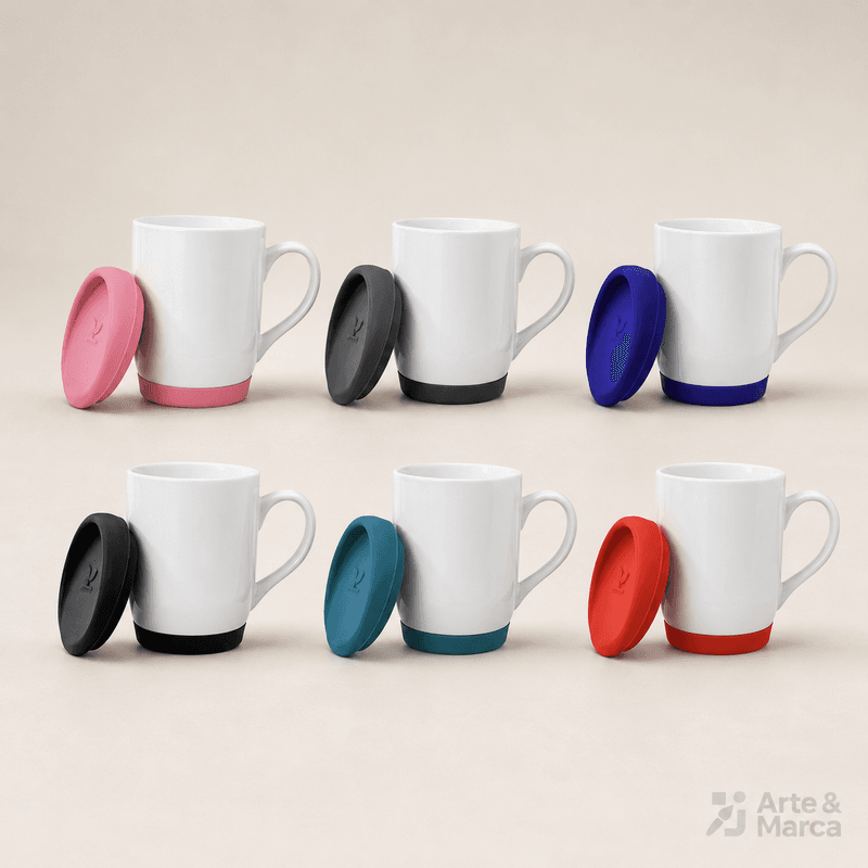Caneca de Cerâmica com Tampa e Base de Silicone