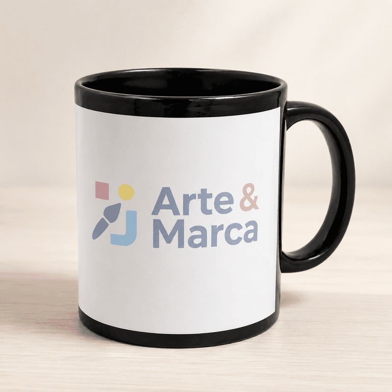 Caneca de Cerâmica Preta com Faixa Branca 325ml