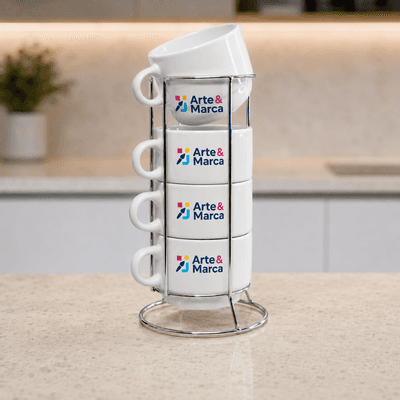 Kit 4 Xícaras 150ml + Suporte de Metal