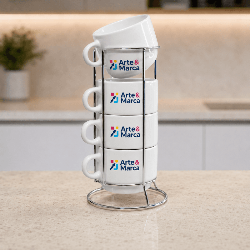 Kit 4 Xícaras 150ml + Suporte de Metal