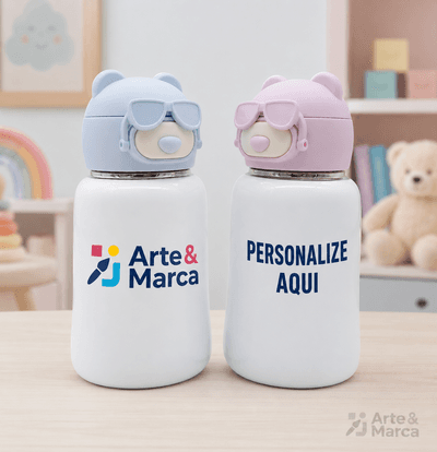 Garrafa Térmica Inox 435ml com Bico de Silicone – Ursinho Aviador