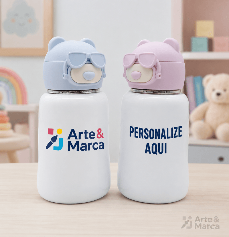 Garrafa Térmica Inox 435ml com Bico de Silicone – Ursinho Aviador
